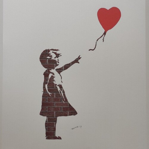 BANKSY shops SIGNED - Girl with a Red Heart Balloon - Certificate (Banksy Girl With Balloon, Banksy Balloon Girl, Banksy Print, Banksy Wall Art)