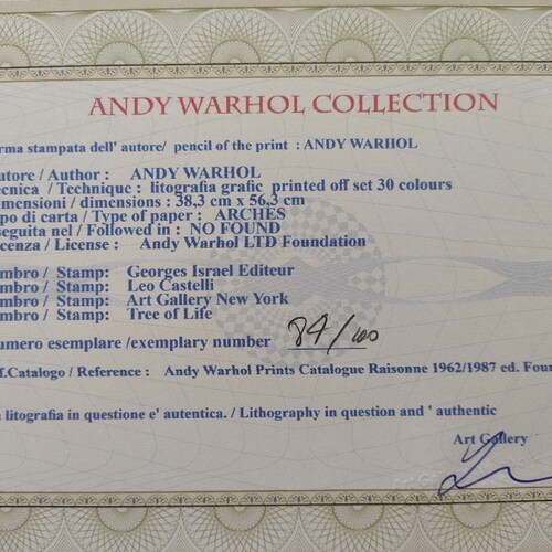 Andy Warhol shops Signed - EAGLE - Certificate Leo Castelli