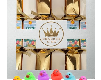 Galletas de Pascua: juego de búsqueda de patos, 6 galletas de 12 pulgadas, cada una incluye un patito de goma, un sombrero y un chiste de Pascua. El paquete incluye un tablero de juego y dados.
