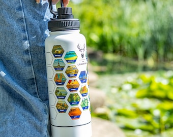 Parques Nacionales del Reino Unido y Senderos Nacionales del Reino Unido: Botella de agua Langford con pegatinas, lista de verificación y seguimiento de botellas de agua - Regalo para senderismo