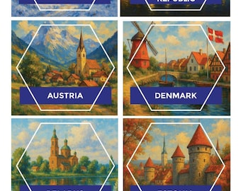 Pegatinas de Europa para la botella Langford Bucket List, Países Europeos, Pegatinas Euro