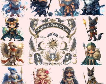 Mythical Gods Clipart Bundle: Chibi Style PNGs (Digital Download)