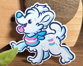 Silly Trans Puppy Vinyl Sticker – Glossy Furry Art Decal