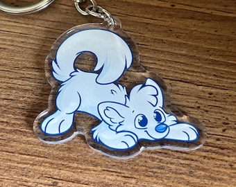 Arctic Fox Keyring - Furry acrylic glitter keychain