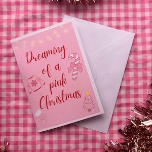 ROSA WEIHNACHTSKARTE | träume von einer rosa Weihnacht | rosa Weihnachtskartenpackung | Karte für rosa Herz | illustrierte Pastell Weihnachtskarten