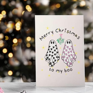 CARTE DE NOL GOTHIQUE | partenaire fantôme mignon | petite amie de Noël | carte de voeux alternative emo | Joyeux Noël à ma chérie