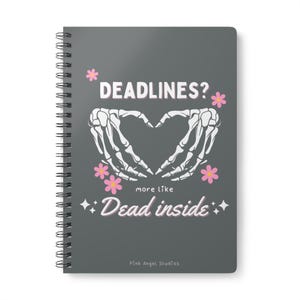 DEAD INSIDE NOTEBOOK | cute emo stationary | A5 pastel goth journal | spooky horror lovers | skeleton lined writing pad | alternative gifts image 9