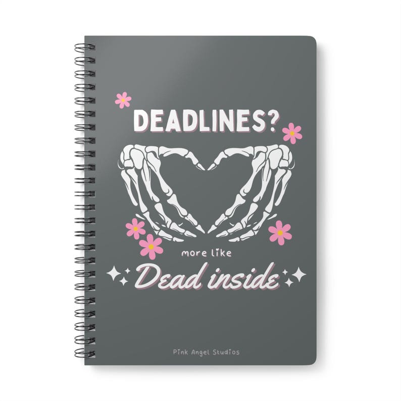 DEAD INSIDE NOTEBOOK | cute emo stationary | A5 pastel goth journal | spooky horror lovers | skeleton lined writing pad | alternative gifts image 9