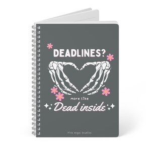 DEAD INSIDE NOTEBOOK | cute emo stationary | A5 pastel goth journal | spooky horror lovers | skeleton lined writing pad | alternative gifts image 5