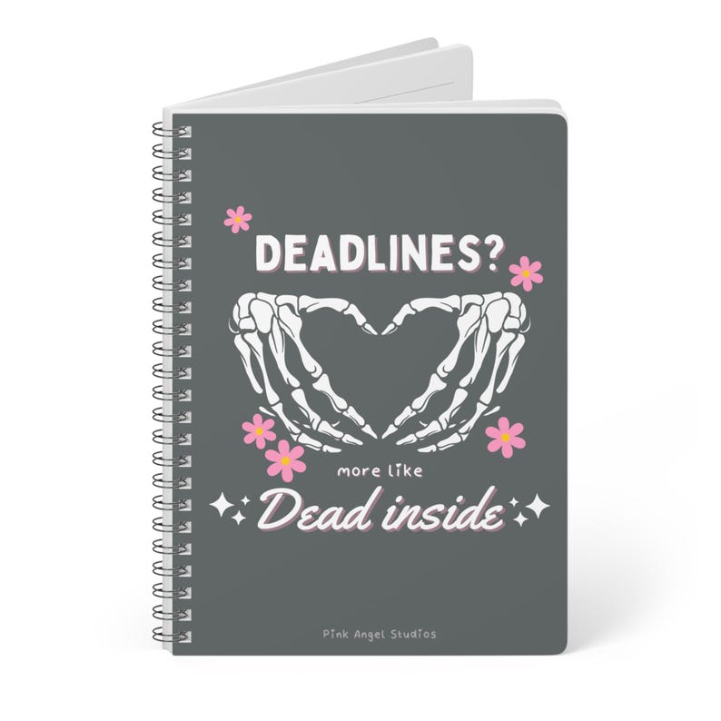 DEAD INSIDE NOTEBOOK | cute emo stationary | A5 pastel goth journal | spooky horror lovers | skeleton lined writing pad | alternative gifts image 5