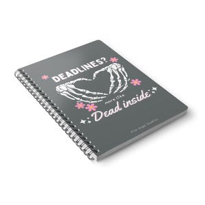 DEAD INSIDE NOTEBOOK | cute emo stationary | A5 pastel goth journal | spooky horror lovers | skeleton lined writing pad | alternative gifts image 7