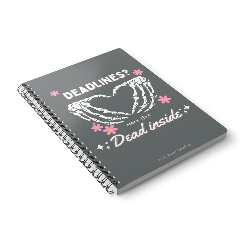 DEAD INSIDE NOTEBOOK | cute emo stationary | A5 pastel goth journal | spooky horror lovers | skeleton lined writing pad | alternative gifts image 7