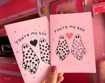 GHOST VALENTINES CARD | goth couple gift | dark aesthetic greetings card | lovesick ghost design | you’re my boo | card for goth emo partner