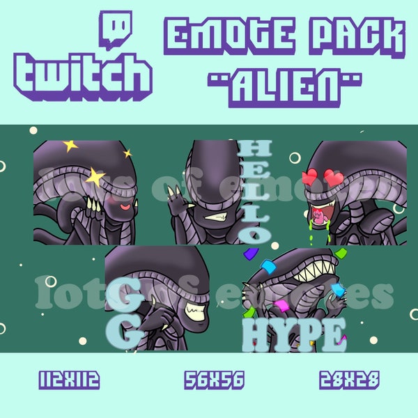 Alien Twitch Emote Package /Hello /Hi /In Love/ Heart Eyes/ GG/ Hype /Aww