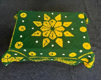 Tie Dye Indigo Vintage Green Tablecloth, Shibori Cotton Square Table Cover, Natural Plant Hand Dyed