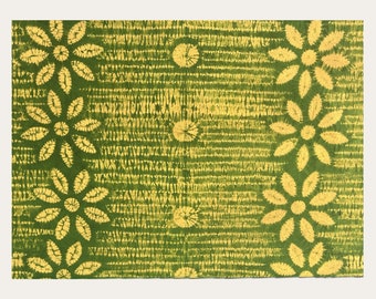 Tie Dye Indigo Vintage Green Tablecloth, Shibori Cotton Rectangle Table Cover, Natural Plant Hand Dyed