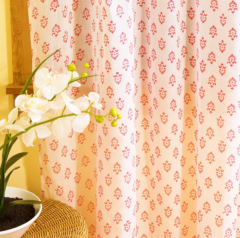 Sweet Nothings Pink Paisley Indian Bohemian Floral pattern Hand block printed cotton volie Sheer Curtain image 1