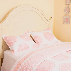 Hand Block Printed Queen Duvet Cover: Pink Floral Bohemian Cotton