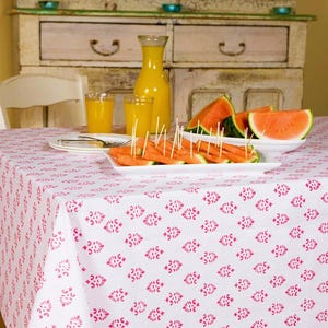 Toalha de mesa retangular artesanal com estampa de bloco de madeira, estilo country francês, rosa, com design luxuoso, estilo Boho, e conjunto de guardanapos