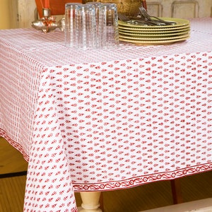 Classic Crimson Red Moroccan Stylized  Designer Luxury Bohemian Hand Block Printed -Handmade Tablecloth