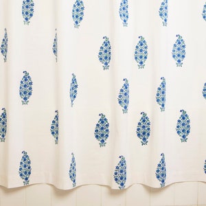 Blue Southern Night Designer French Country washable Cotton Fabric Hand Block Printed Shower Curtain image 3