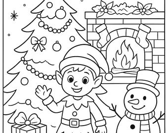 Adult & Kids Coloring Sheet elf – Detailed Line Art – Instant Download