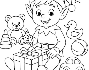 Adult & Kids Coloring Sheet elf – Detailed Line Art – Instant Download