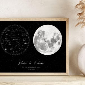 Mappa stellare personalizzata con fasi lunari, mappa delle costellazioni, mappa del cielo notturno, in qualsiasi momento, mappa stellare personalizzata, regalo di anniversario, mappa celeste artistica