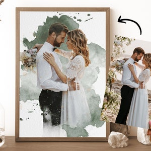 Poster con effetto acquerello personalizzato da foto, poster personalizzato, regalo di anniversario, arte murale, regalo di nozze