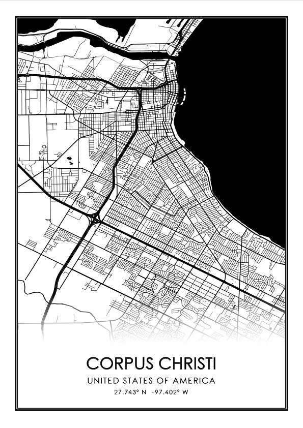 Corpus Christi Map Poster Zwart-Wit Kaart Poster Houten | Etsy