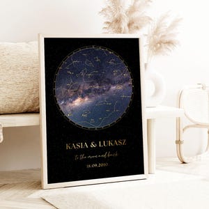 Carte des étoiles personnalisée, carte de la constellation, carte du ciel nocturne, à tout moment, carte des étoiles personnalisée, cadeau d'anniversaire art carte céleste affiche élégante unique
