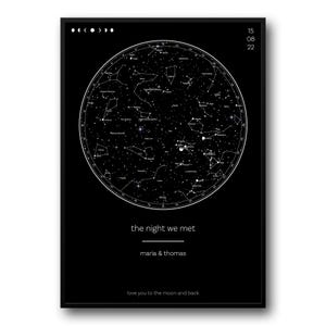 Mappa stellare personalizzata, mappa delle costellazioni, mappa del cielo notturno, in qualsiasi momento, mappa stellare personalizzata, regalo di anniversario, mappa celeste, poster elegante, unico