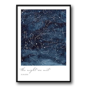 Mappa stellare personalizzata, mappa delle costellazioni, mappa del cielo notturno, in qualsiasi momento, mappa stellare personalizzata, regalo di anniversario, mappa celeste, poster elegante, unico