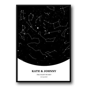 Mapa estelar personalizado, mapa de constelaciones, mapa del cielo nocturno, en cualquier momento, mapa estelar personalizado, regalo de aniversario, póster elegante y único con arte de mapa celestial