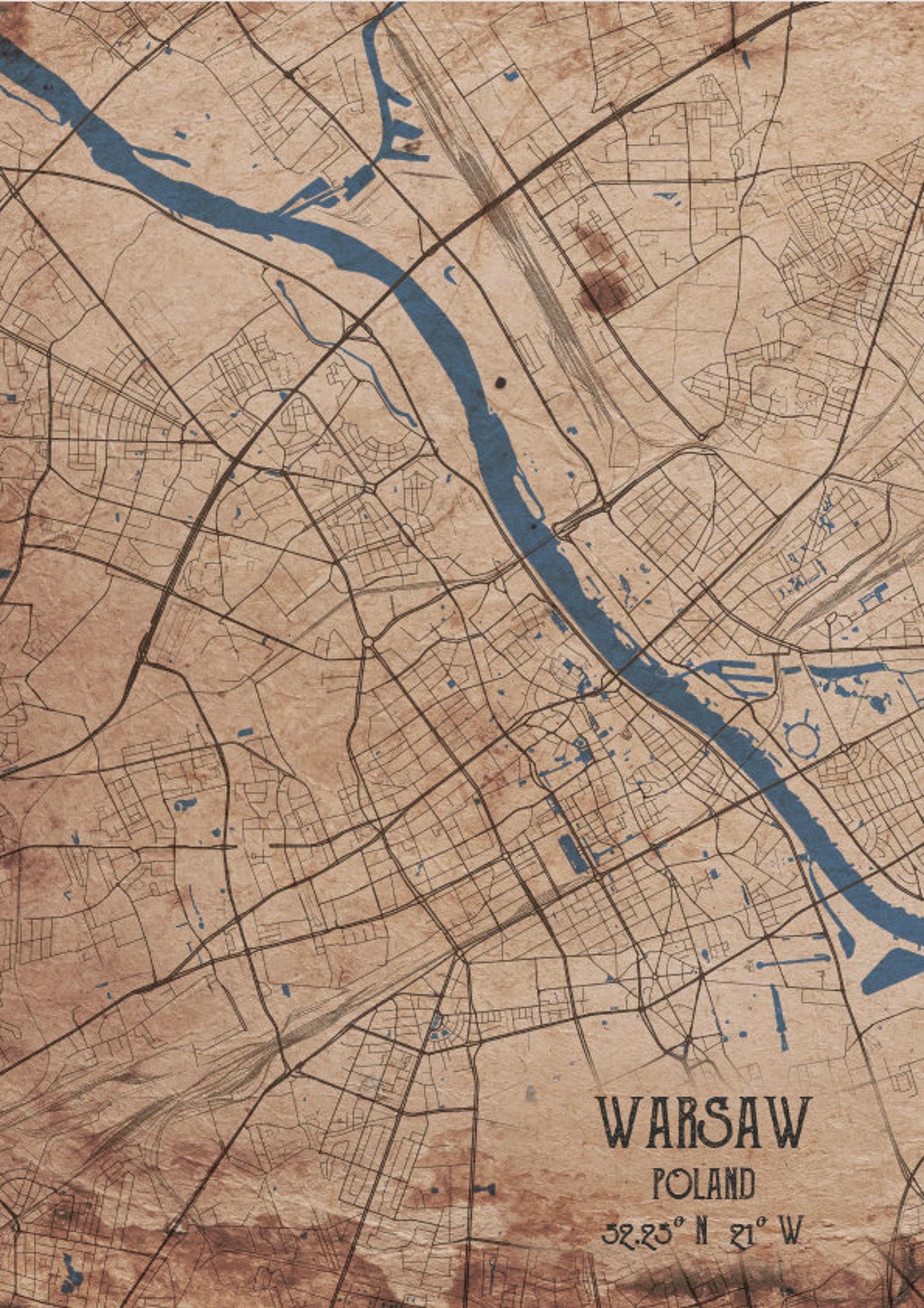 Warsaw Map Poster Vintage Look Map Poster Warsaw Map Street - Etsy
