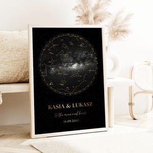 Carte des étoiles personnalisée, carte de la constellation, carte du ciel nocturne, à tout moment, carte des étoiles personnalisée, cadeau d'anniversaire art carte céleste affiche élégante unique