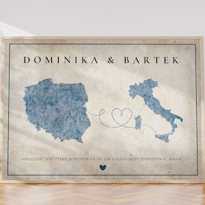 Affiche de carte personnalisée, carte d'amour, carte de deux pays, art de carte personnalisable, art de cadeau de famille, affiche personnalisée, impression personnalisée,