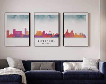 Liverpool triptych, Liverpool Skyline, Liverpool posters, different colours available