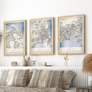 Custom Map Poster Print, Personalized City Street Map with Coordinates, Any Location Any Town, Vintage Style Map Wall Art Home Decor