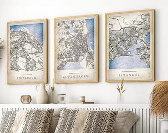 Custom Map Poster Print, Personalized City Street Map with Coordinates, Any Location Any Town, Vintage Style Map Wall Art Home Decor
