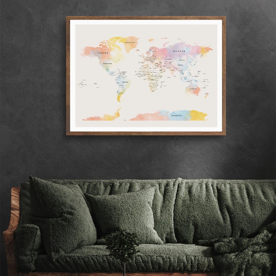 World Map in Watercolour Style Poster - Etsy