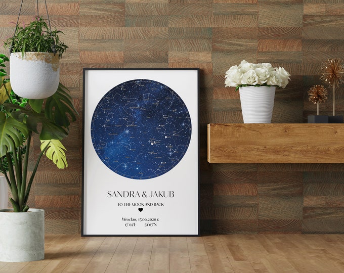 Custom Constellation Map Night Sky Map Any Date Any Time Personalized Star Map Anniversary Gift Celestial Map Art Elegant Poster Unique