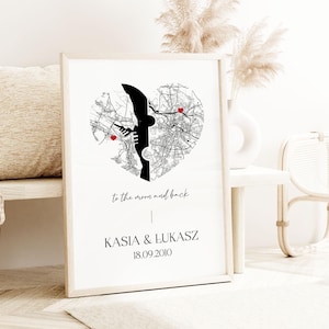 Personalisierte Karte Poster, Liebeskarte, zwei Städte Karte, anpassbare Karte Kunst, Familiengeschenk Kunst, individuelles Poster, individueller Druck,