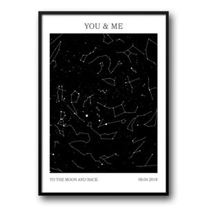 Mappa stellare personalizzata, mappa delle costellazioni, mappa del cielo notturno, in qualsiasi momento, mappa stellare personalizzata, regalo di anniversario, mappa celeste, poster elegante, unico