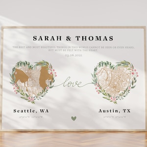 Affiche de carte personnalisée, carte d'amour, carte de deux pays, art de carte personnalisable, art de cadeau de famille, affiche personnalisée, impression personnalisée,