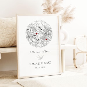 Personalisierte Karte Poster, Liebeskarte, zwei Städte Karte, anpassbare Karte Kunst, Familiengeschenk Kunst, individuelles Poster, individueller Druck,