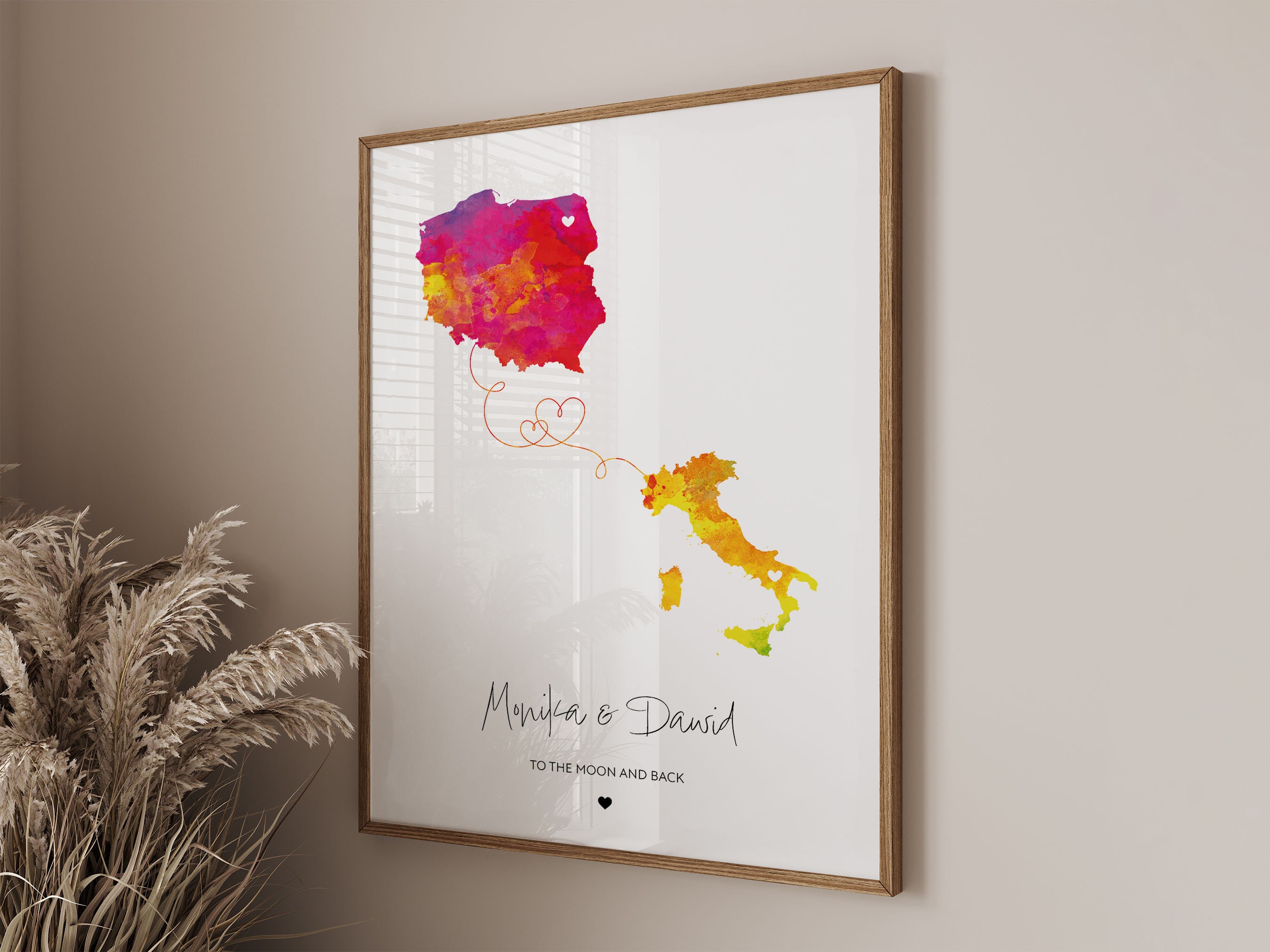 Personalised Map Poster, Love Map, Two Countries Map, Customisable Map ...
