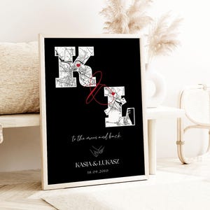 Personalisierte Karte Poster, Liebeskarte, zwei Städte Karte, anpassbare Karte Kunst, Familiengeschenk Kunst, individuelles Poster, individueller Druck,