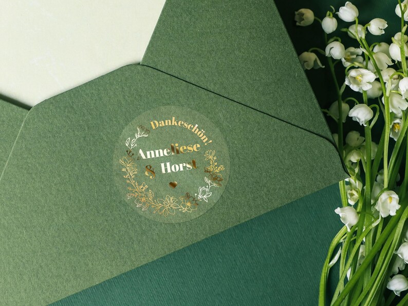 Personalisierte Hochzeitsaufkleber in Gold, runde Danke Sticker, Namen & Datum, Siegel für Umschläge, Gastgeschenke, Welcome Bags, Sets image 11
