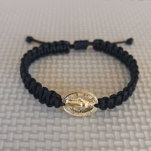 Miraculous Mary, Catholic Holy Medal,  String Cord Macrame Charm Bracelet, St. Michael, Benedict, Charbel, Peregrine, Anthony, Joseph
